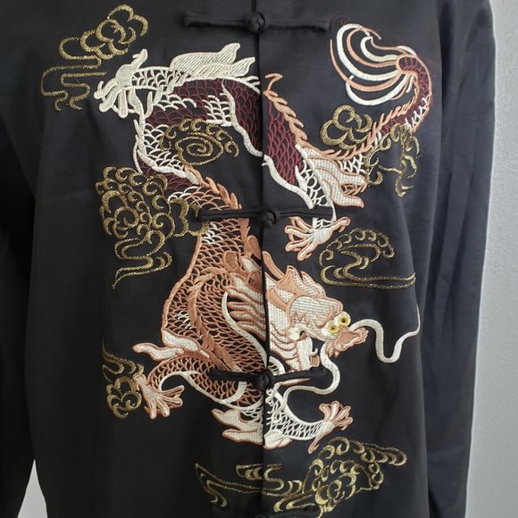 - Men's Traditional Chinese Tang Suit Satin Jacket Dragon Embroidery 40 - Picture 3 of 7